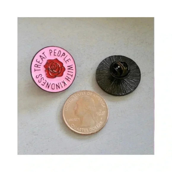 Treat People With Kindness Pink Enamel Pin Motivational Quote Accessory New - Picture 7 of 12